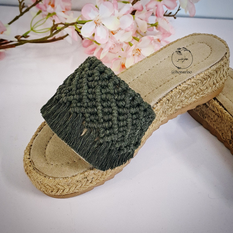 صندل مکرومه بافته شده با ریزترین نخ مکرومه