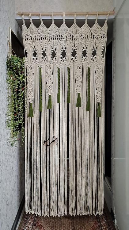 پرده مکرومه طرح منگوله دار